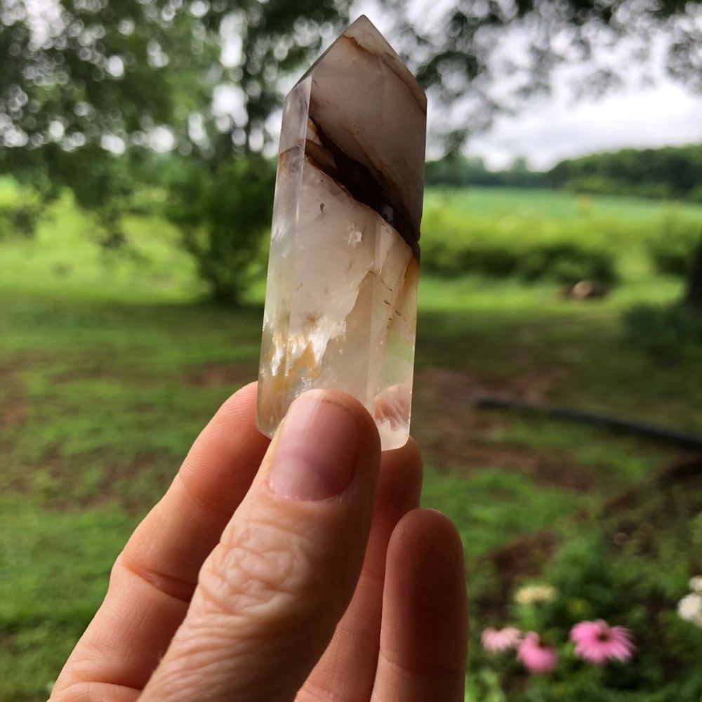 Clear Quartz Point with Smoky Vein